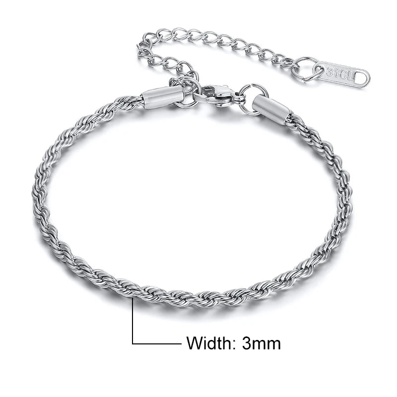 Luxury Vnox Twisted Rope Chain Bracelet – Unisex Stainless Steel Jewelry
