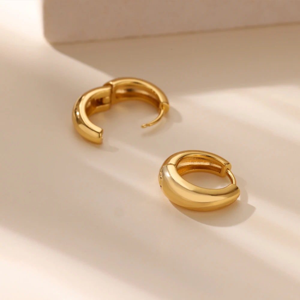 Luxury Gold Chunky Hoop Earrings – Minimalist Stainless Steel for Women