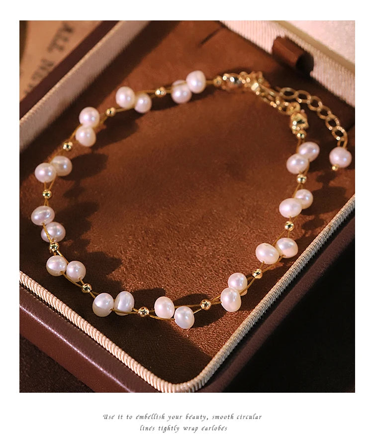 Luxury Freshwater Pearl & Copper Bead Bracelet – Handmade Elegance