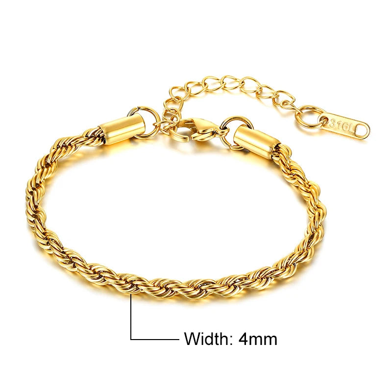Luxury Vnox Twisted Rope Chain Bracelet – Unisex Stainless Steel Jewelry