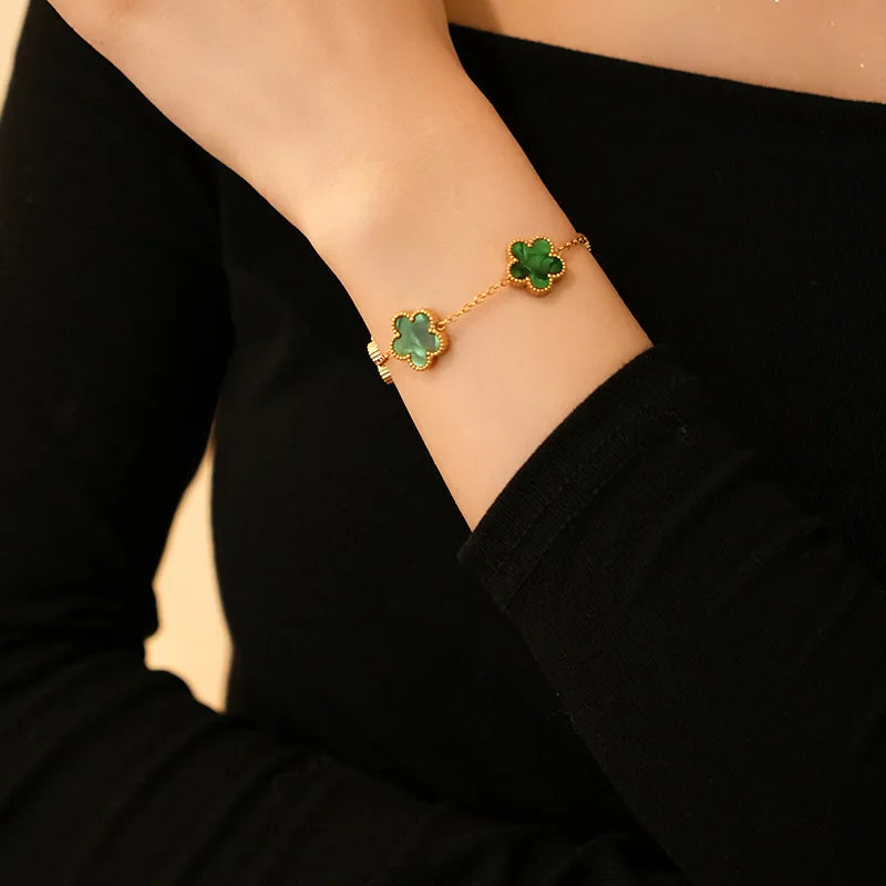 Luxury 18k Gold Plated Five-Leaf Flower Bracelet – Adjustable Elegance