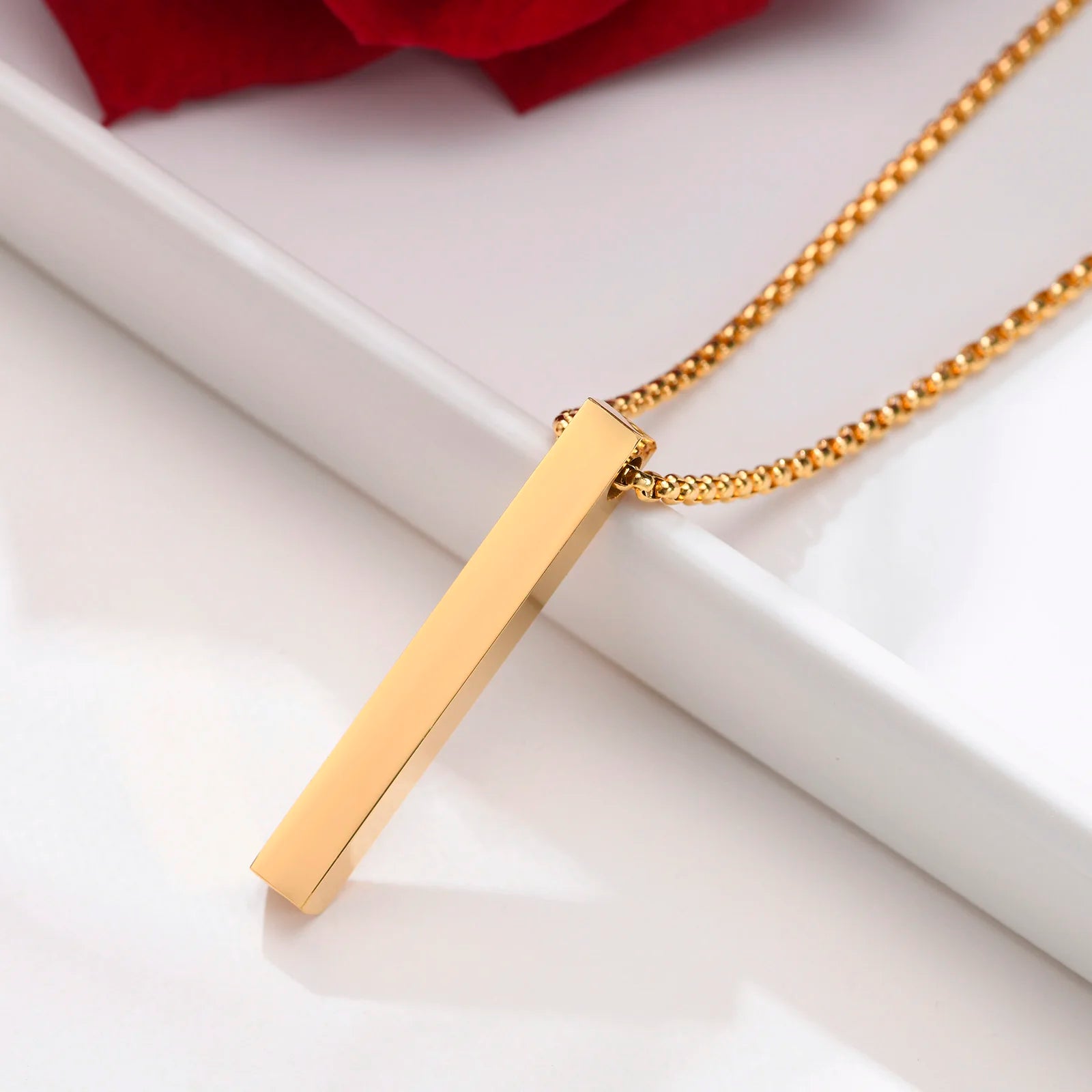 Minimalist 3D Bar Pendant Necklace – Stainless Steel