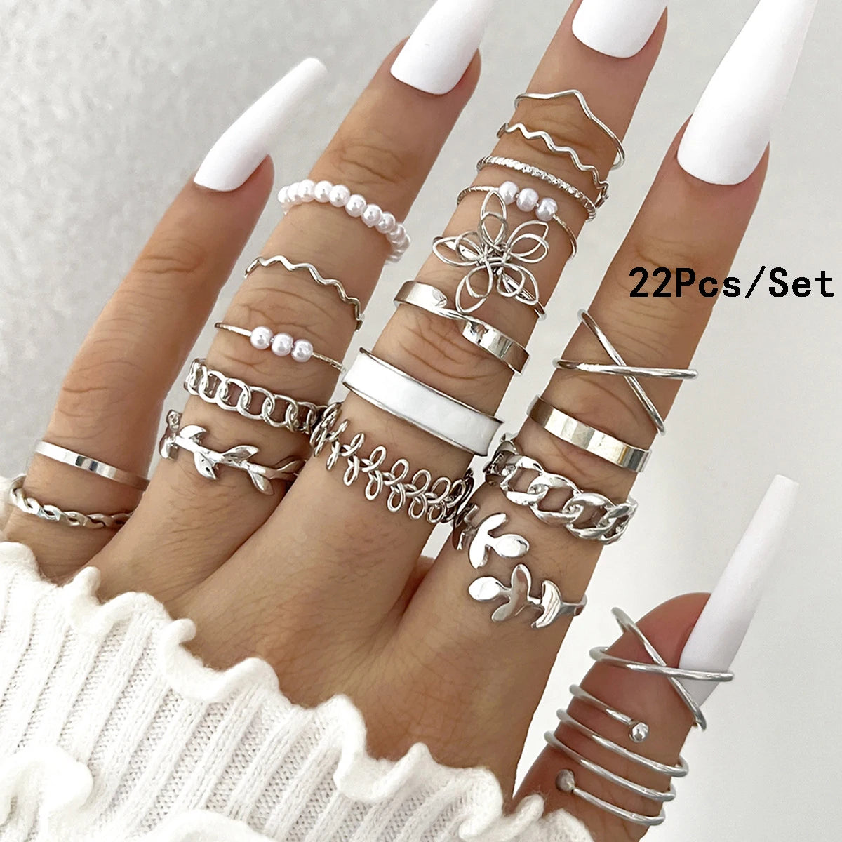 Luxury 23-Piece Gold & Silver Knuckle Ring Set – Crystal Stars, Moon & Waves