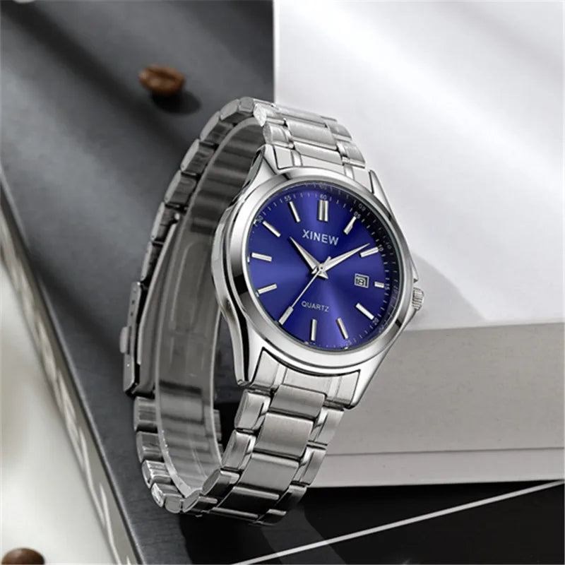 Luxury Men’s Quartz Watch – Stainless Steel & Date Feature