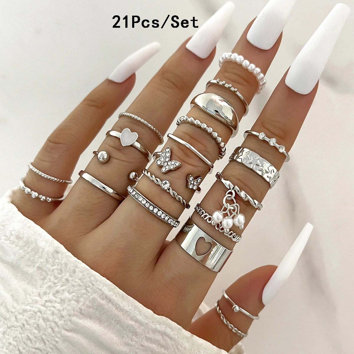 Luxury 23-Piece Gold & Silver Knuckle Ring Set – Crystal Stars, Moon & Waves