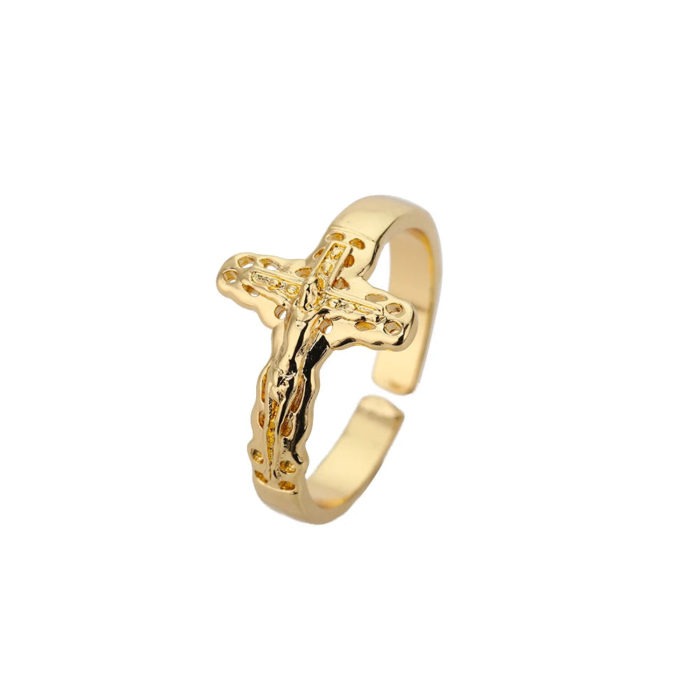 Luxury 18K Gold Plated Cross & Heart Ring – Elegant Women’s Jewelry