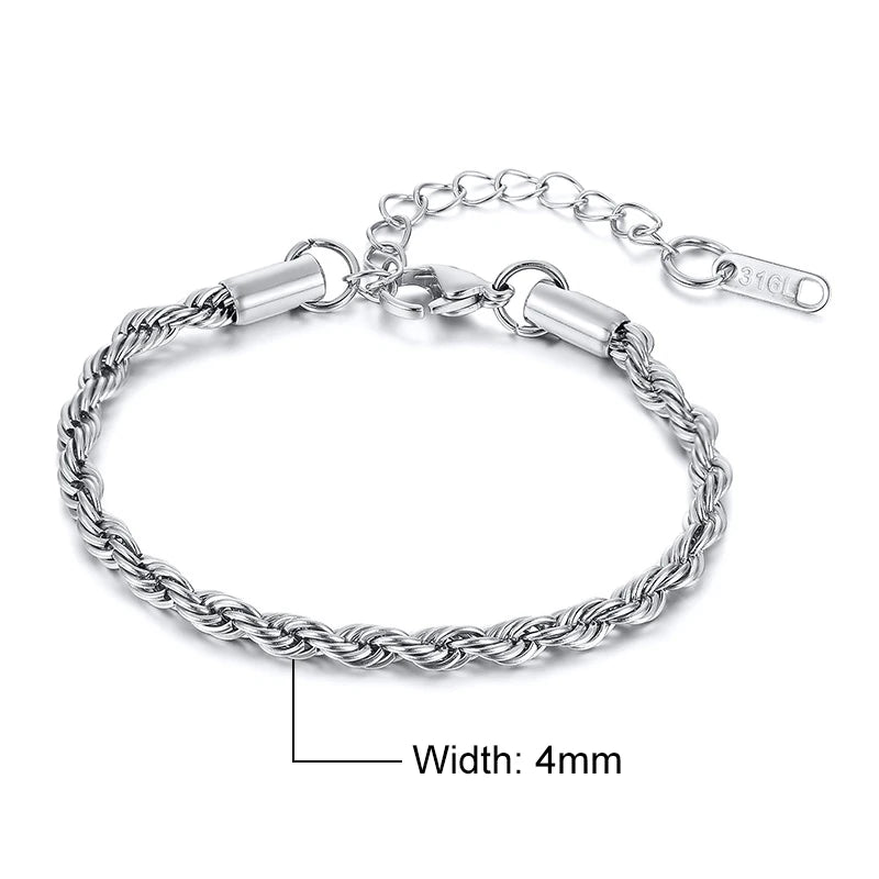 Luxury Vnox Twisted Rope Chain Bracelet – Unisex Stainless Steel Jewelry