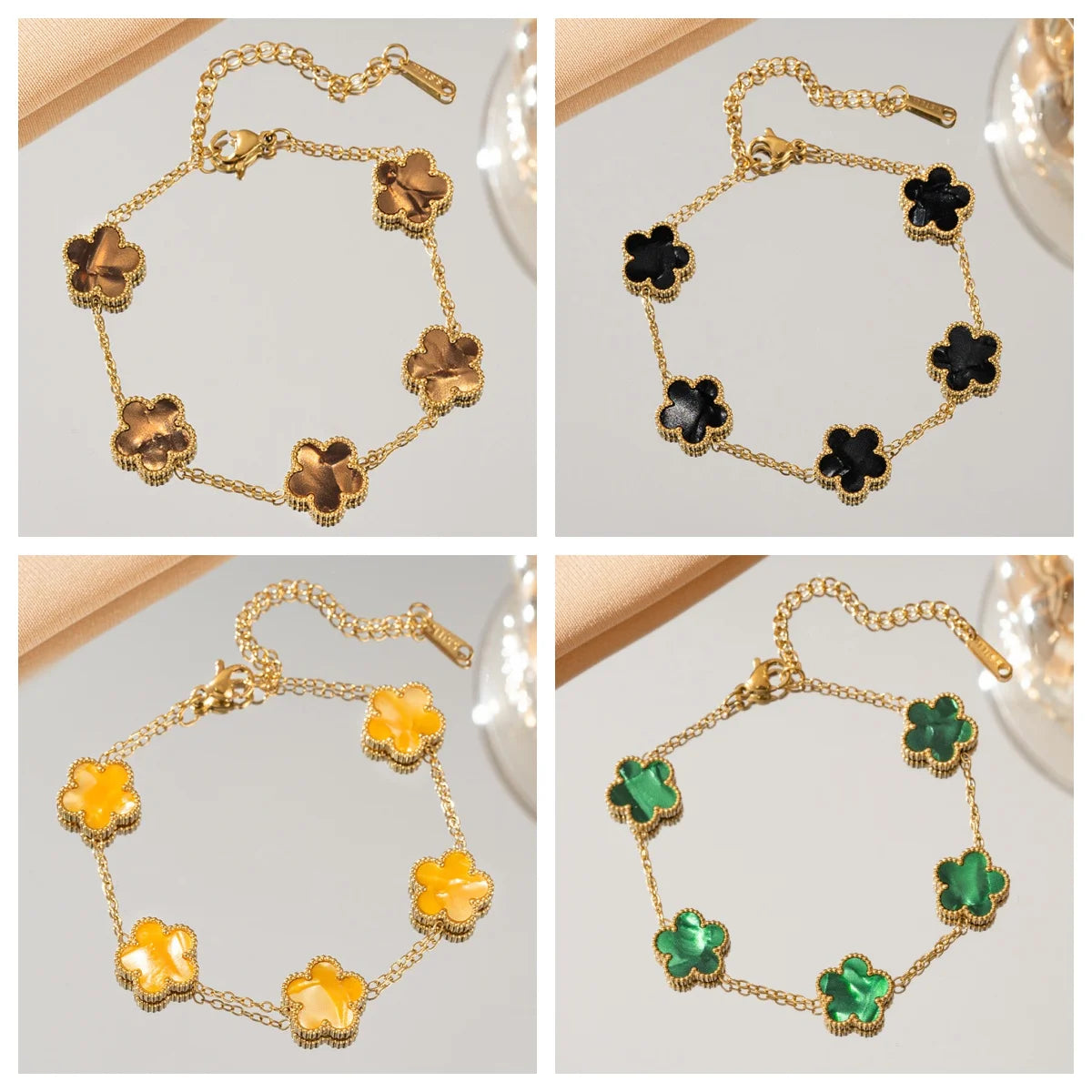 Luxury 18k Gold Plated Five-Leaf Flower Bracelet – Adjustable Elegance