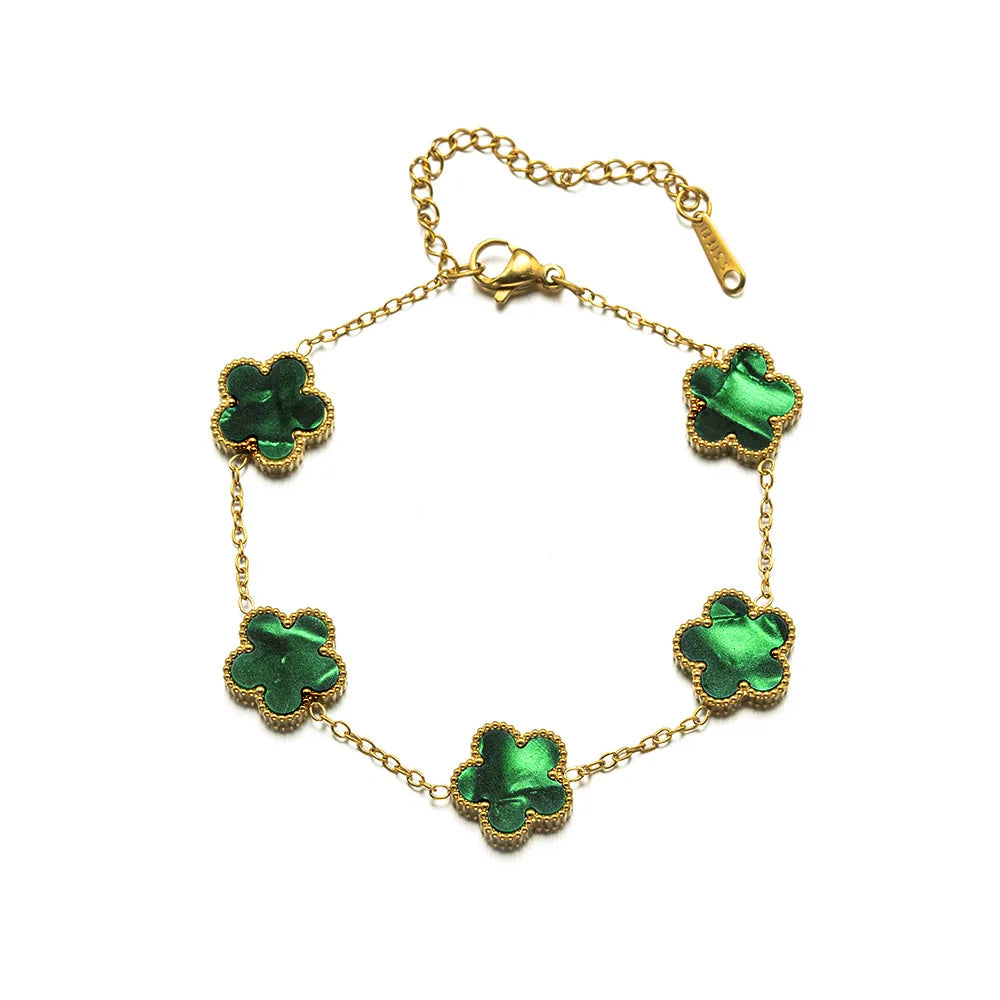 Luxury 18k Gold Plated Five-Leaf Flower Bracelet – Adjustable Elegance