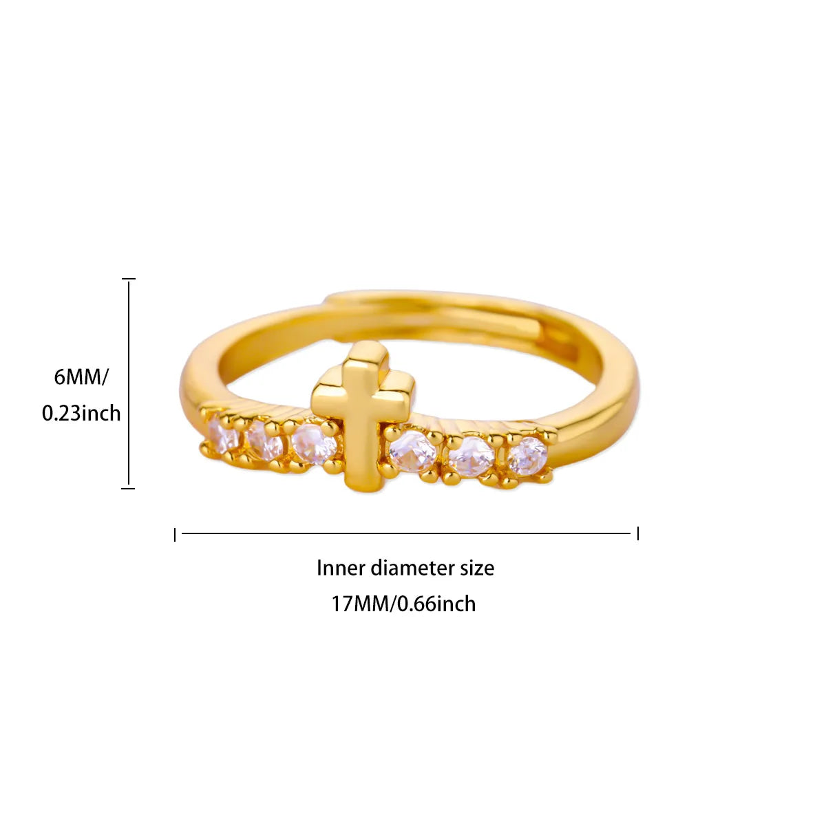 Luxury 18K Gold Plated Cross & Heart Ring – Elegant Women’s Jewelry