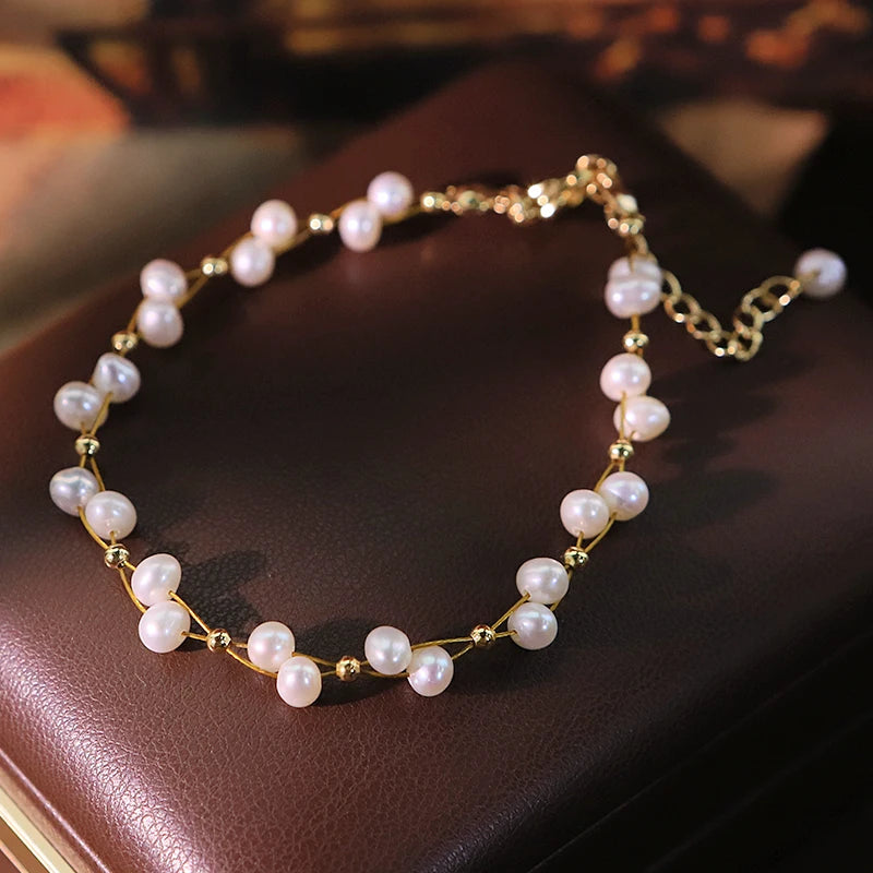 Luxury Freshwater Pearl & Copper Bead Bracelet – Handmade Elegance