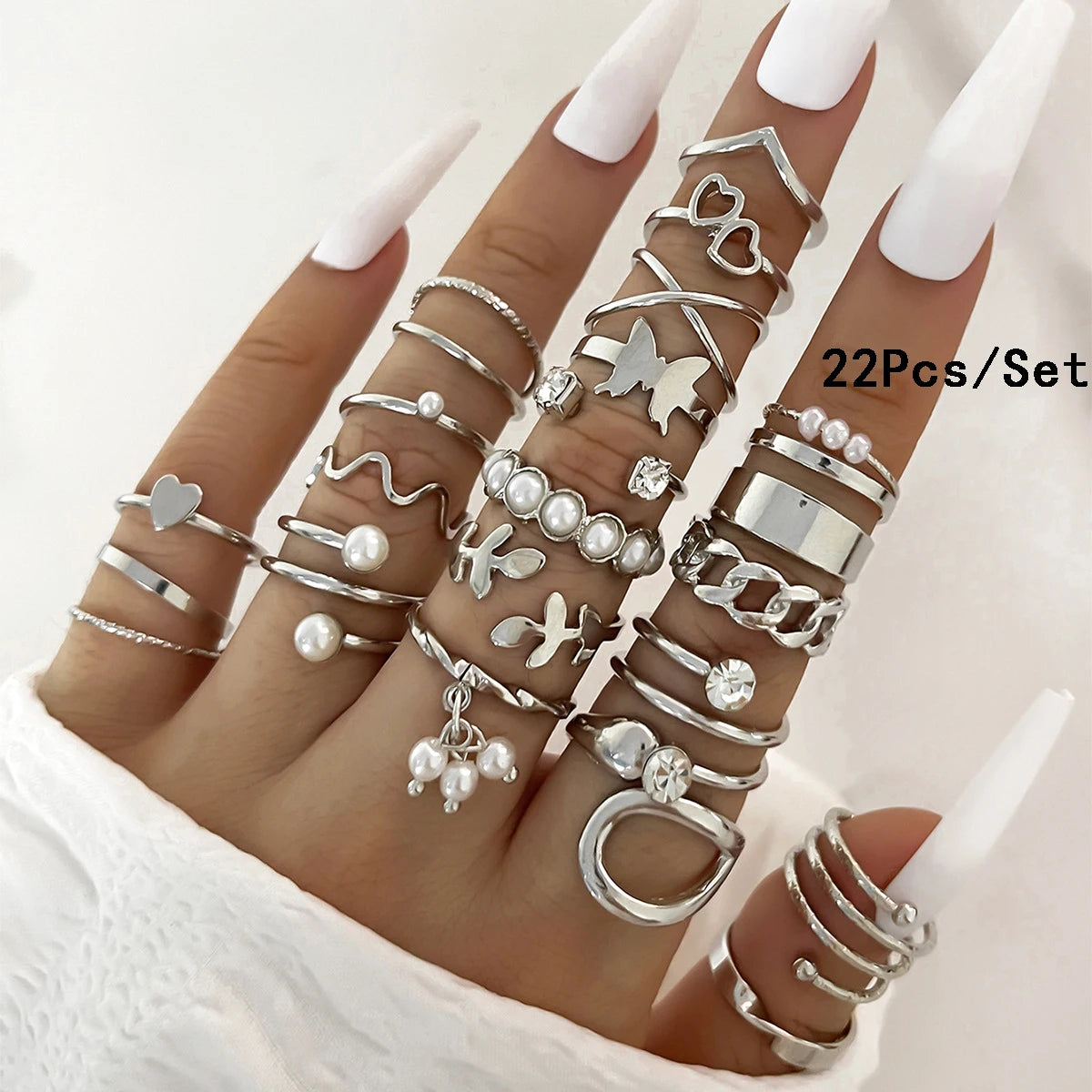 Luxury 23-Piece Gold & Silver Knuckle Ring Set – Crystal Stars, Moon & Waves