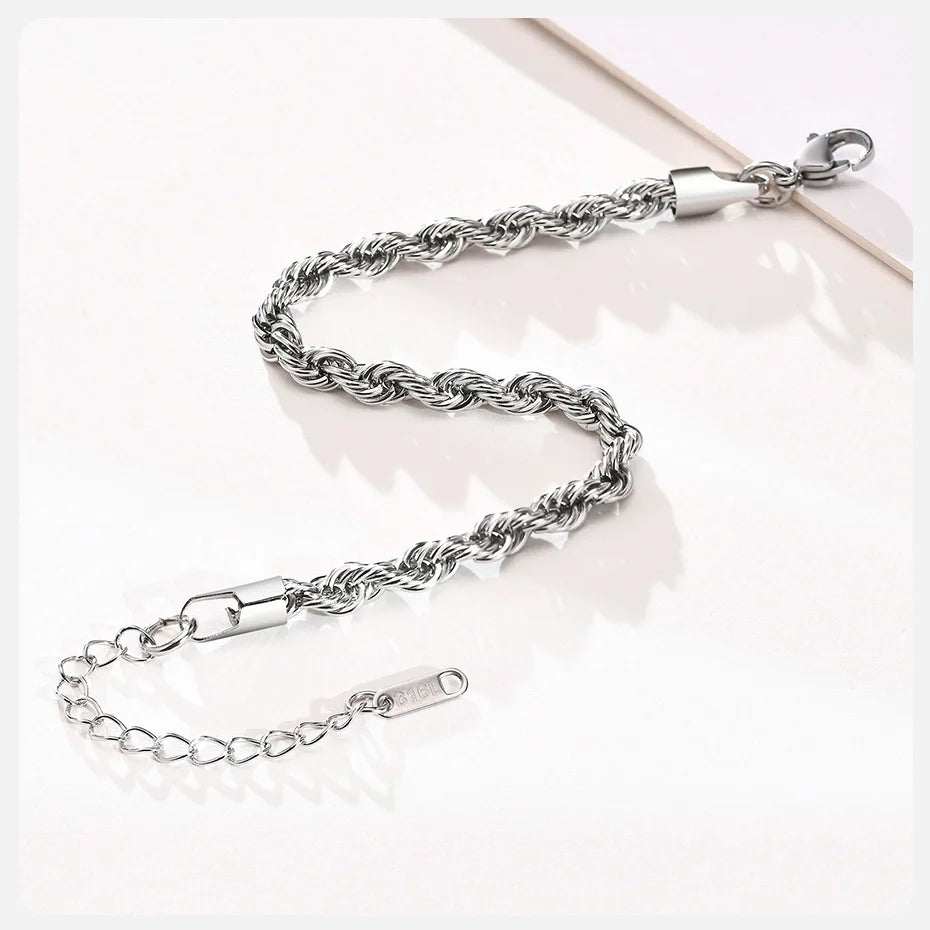 Luxury Vnox Twisted Rope Chain Bracelet – Unisex Stainless Steel Jewelry