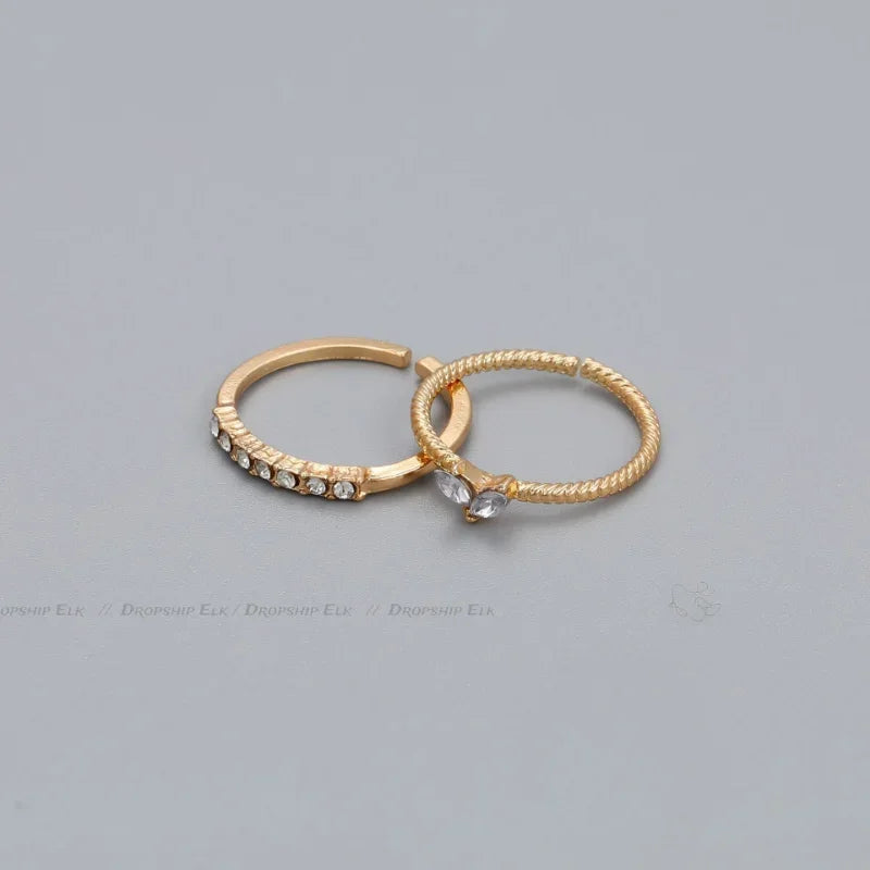 Luxury Gold-Plated Heart Zircon Ring Set – Adjustable Minimalist Design