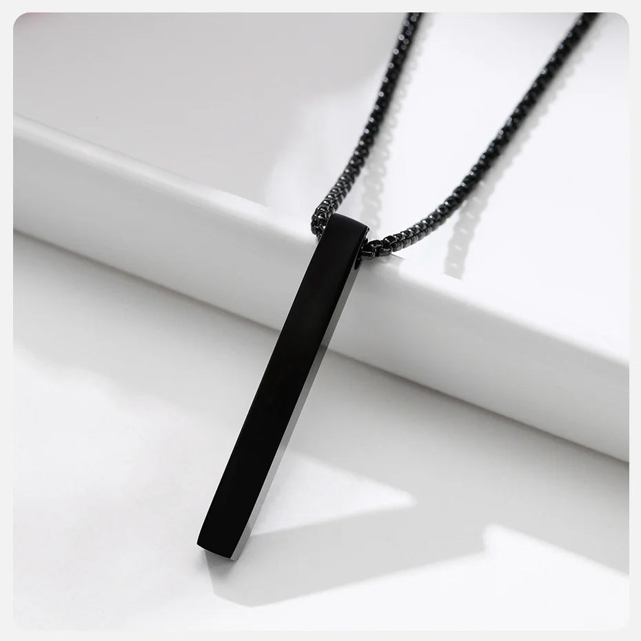 Minimalist 3D Bar Pendant Necklace – Stainless Steel