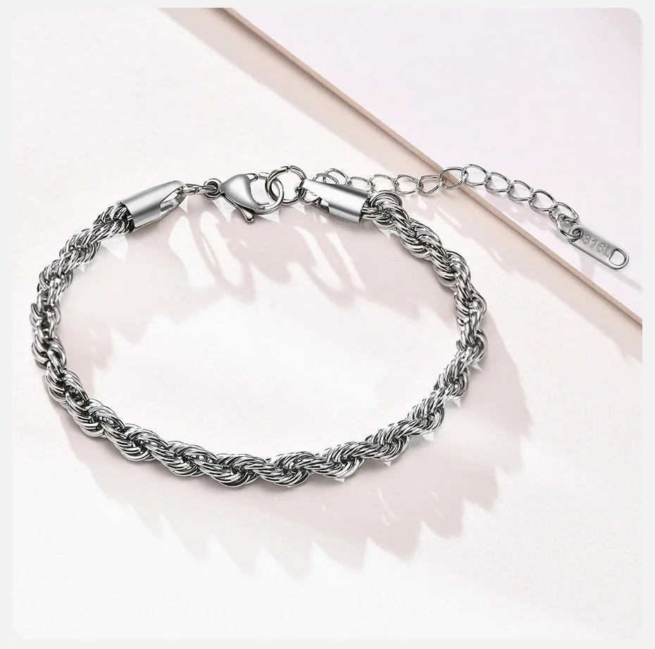 Luxury Vnox Twisted Rope Chain Bracelet – Unisex Stainless Steel Jewelry