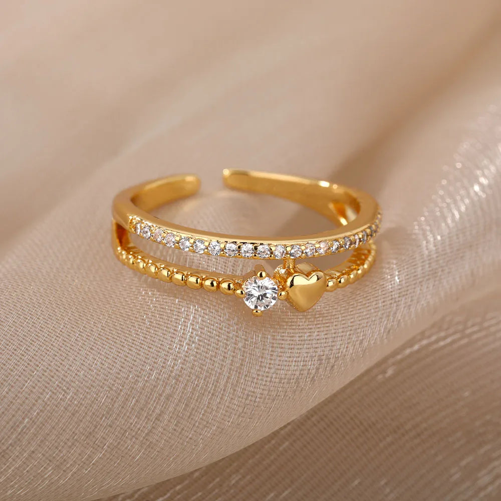 Luxury 18K Gold Plated Cross & Heart Ring – Elegant Women’s Jewelry