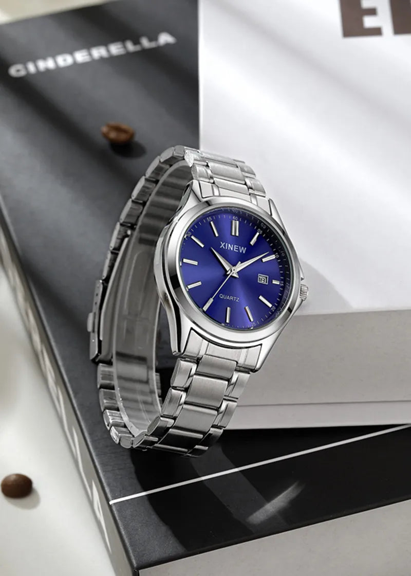 Luxury Men’s Quartz Watch – Stainless Steel & Date Feature