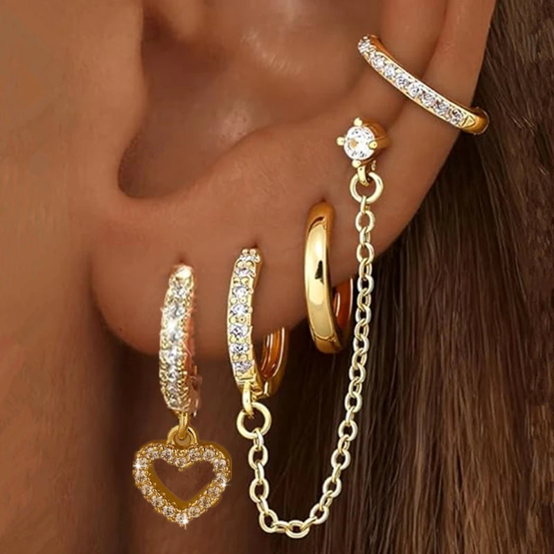 Luxury Chain & Floral Huggie Earring Set – 4 Pieces