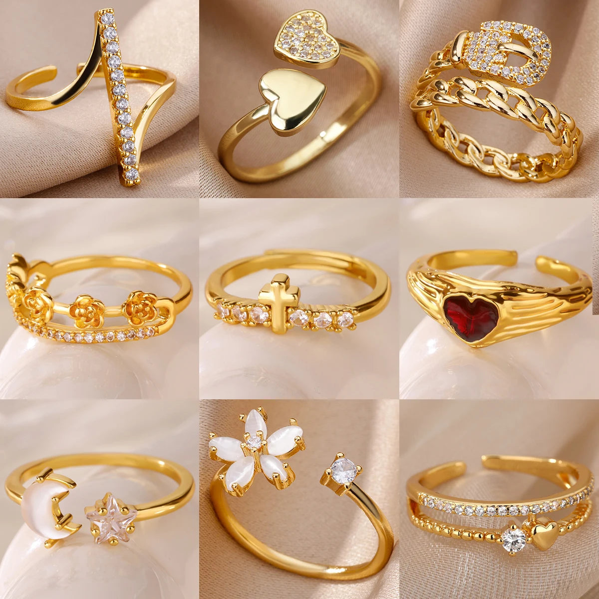 Luxury 18K Gold Plated Cross & Heart Ring – Elegant Women’s Jewelry