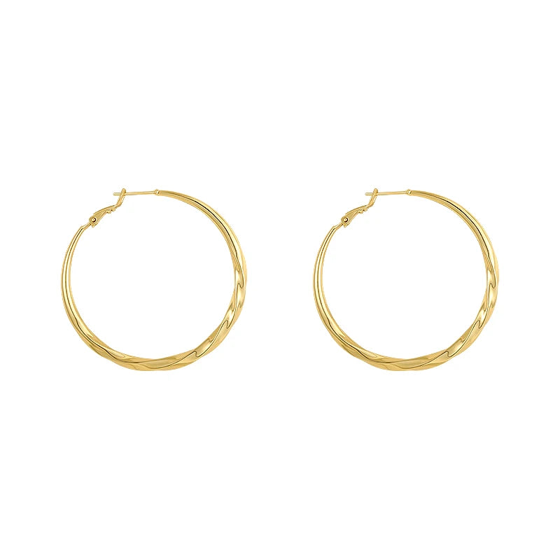 Luxury Gold Mobius Hoop Earrings – 50mm Minimalist Design for Women