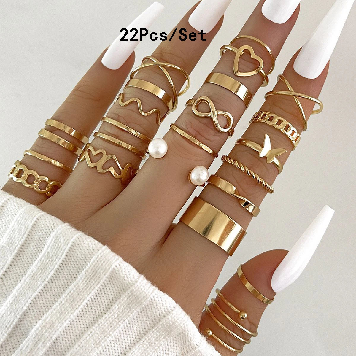 Luxury 23-Piece Gold & Silver Knuckle Ring Set – Crystal Stars, Moon & Waves