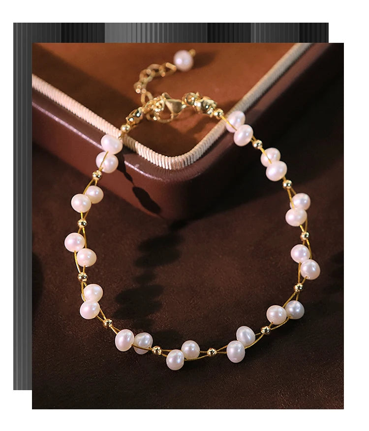 Luxury Freshwater Pearl & Copper Bead Bracelet – Handmade Elegance