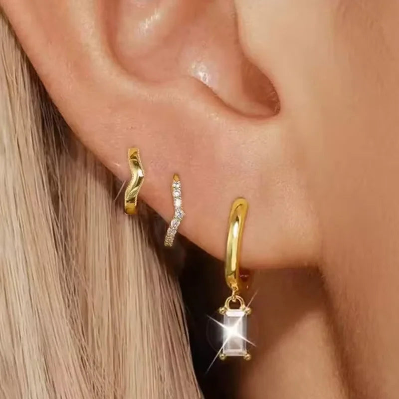 Floral Crystal Stud & Hoop Earring Set – 3 Pieces