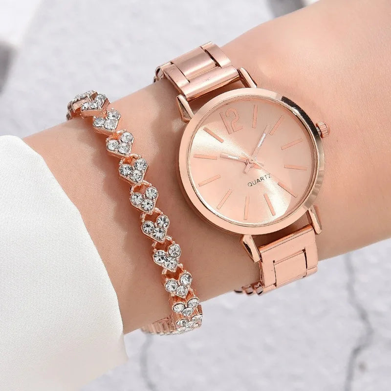 Luxury Women’s Quartz Watch & Bracelet Set – Minimalist Dial