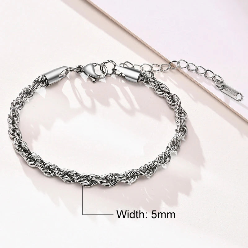 Luxury Vnox Twisted Rope Chain Bracelet – Unisex Stainless Steel Jewelry