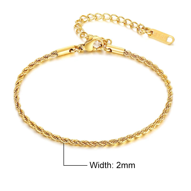 Luxury Vnox Twisted Rope Chain Bracelet – Unisex Stainless Steel Jewelry