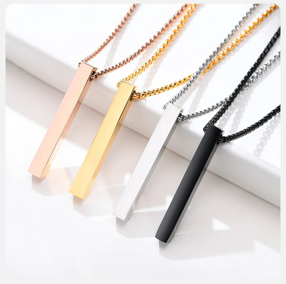 Minimalist 3D Bar Pendant Necklace – Stainless Steel