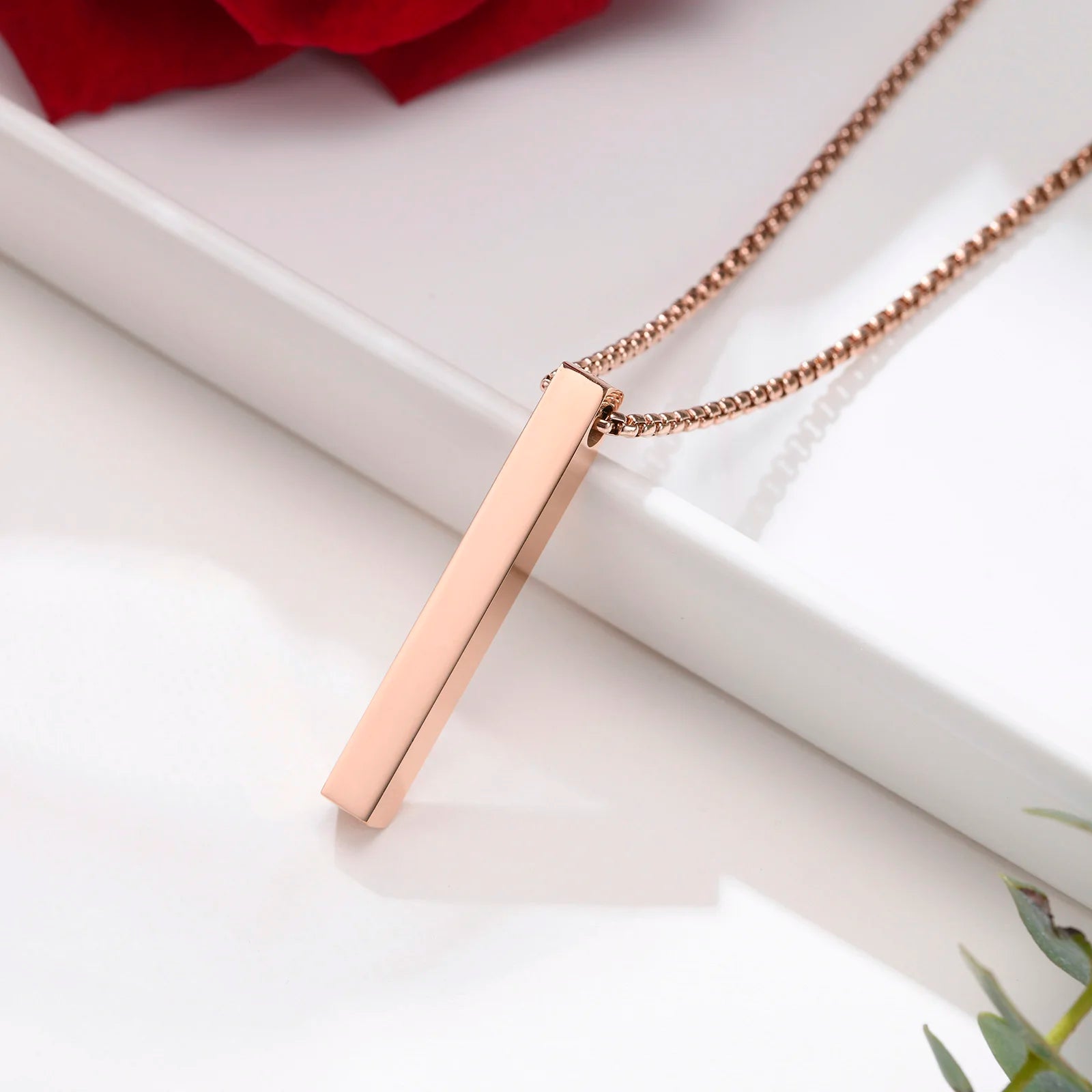 Minimalist 3D Bar Pendant Necklace – Stainless Steel