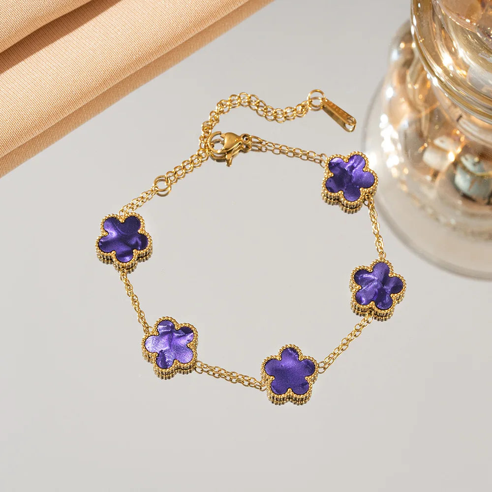 Luxury 18k Gold Plated Five-Leaf Flower Bracelet – Adjustable Elegance