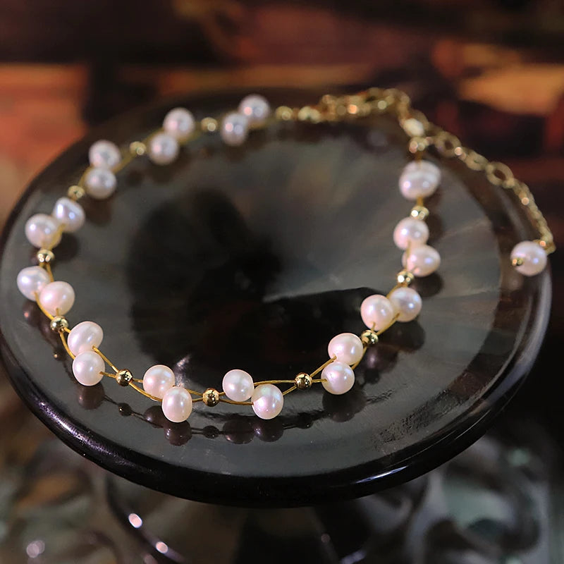 Luxury Freshwater Pearl & Copper Bead Bracelet – Handmade Elegance