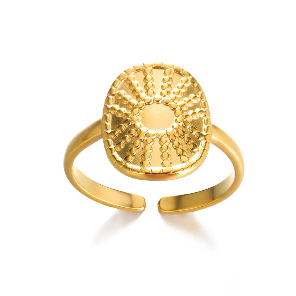 Luxury Gold-Plated Geometric Stainless Steel Ring – Adjustable Minimalist Desig