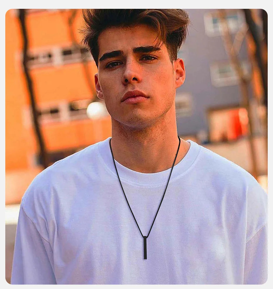 Minimalist 3D Bar Pendant Necklace – Stainless Steel