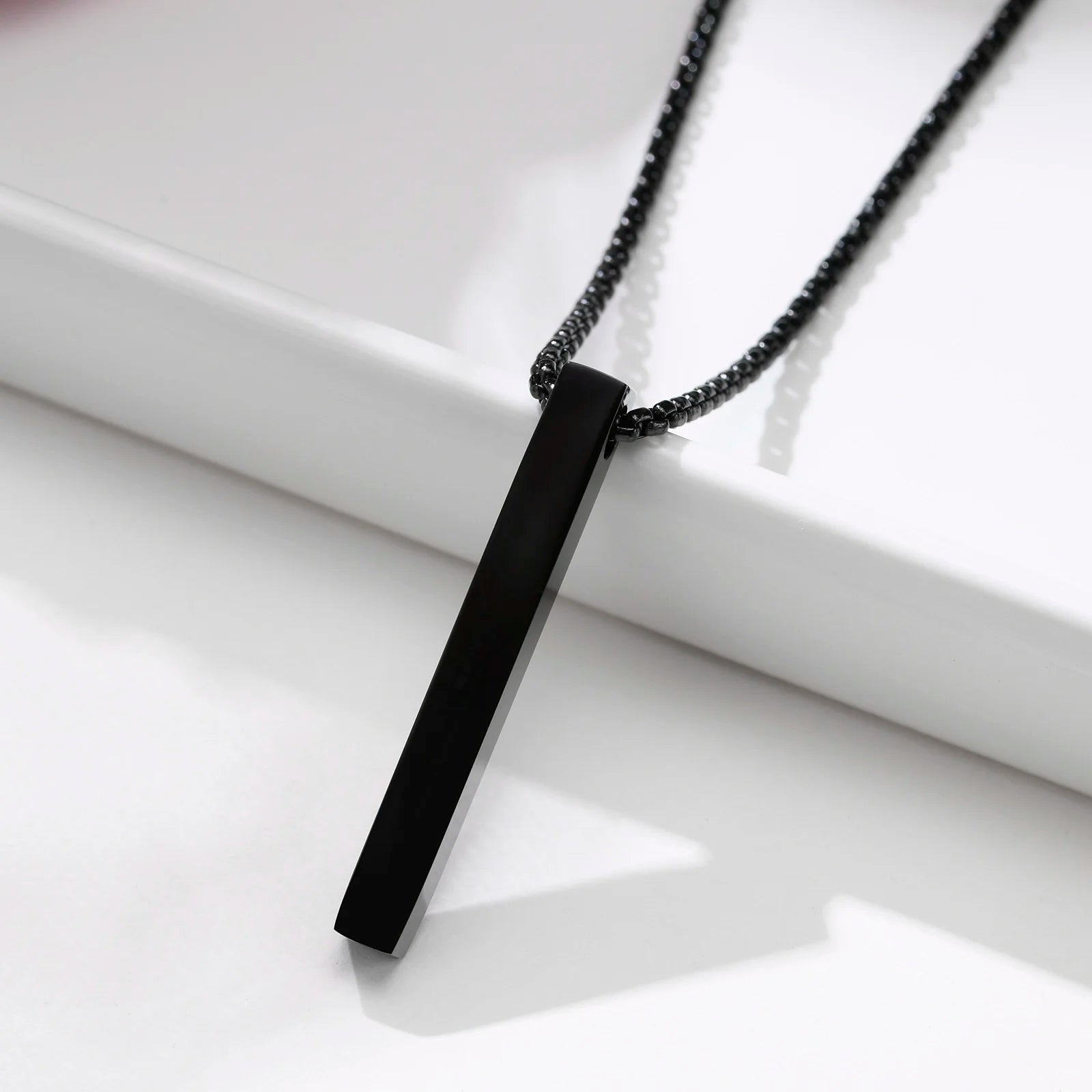 Minimalist 3D Bar Pendant Necklace – Stainless Steel