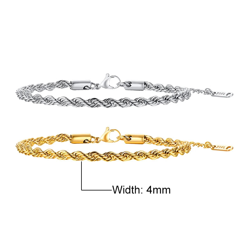 Luxury Vnox Twisted Rope Chain Bracelet – Unisex Stainless Steel Jewelry