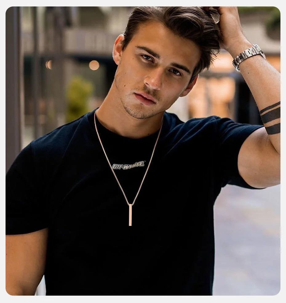 Minimalist 3D Bar Pendant Necklace – Stainless Steel