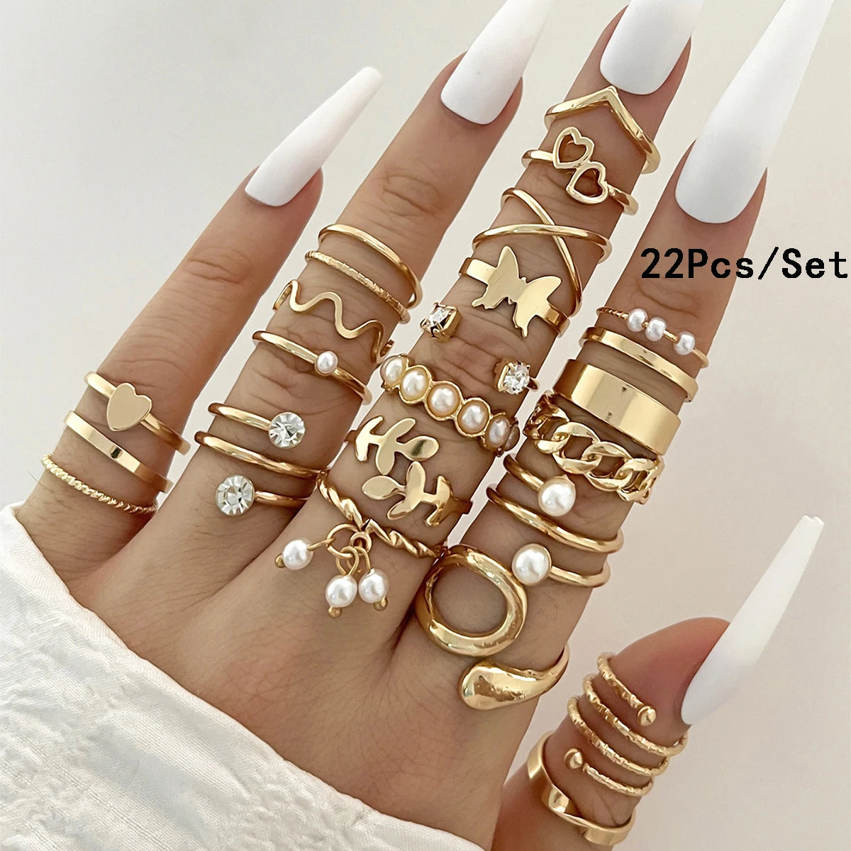 Luxury 23-Piece Gold & Silver Knuckle Ring Set – Crystal Stars, Moon & Waves