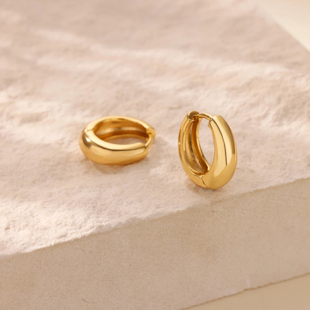 Luxury Gold Chunky Hoop Earrings – Minimalist Stainless Steel for Women