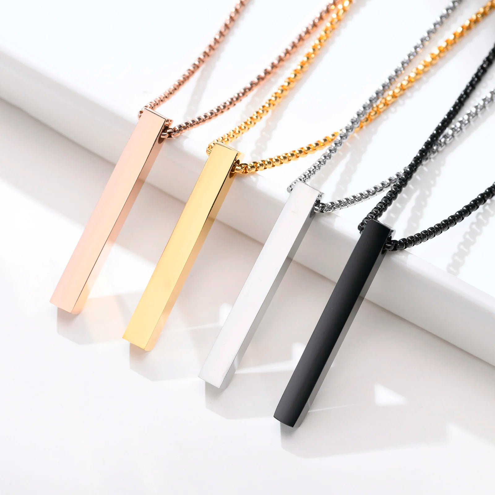 Minimalist 3D Bar Pendant Necklace – Stainless Steel