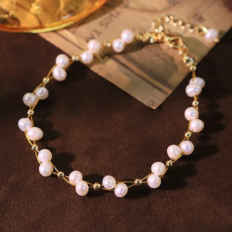 Luxury Freshwater Pearl & Copper Bead Bracelet – Handmade Elegance