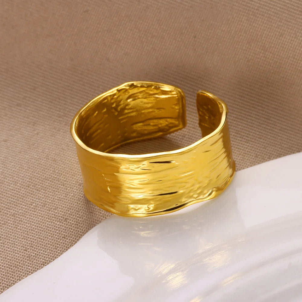 Luxury Gold-Plated Geometric Stainless Steel Ring – Adjustable Minimalist Desig
