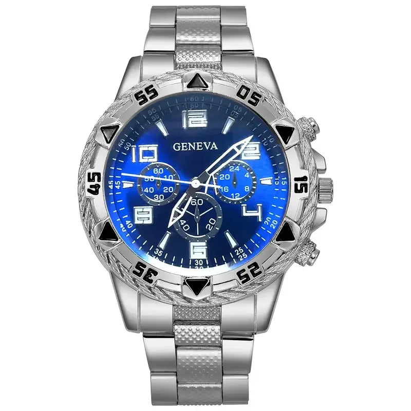 Luxury Men’s Quartz Watch – Large Dial, Stainless Steel Strap
