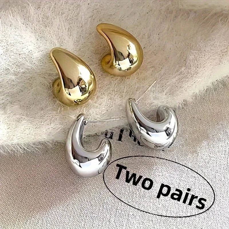 Luxury 2-Pair Water Drop Stud Earrings – Multi-Color Elegant Set