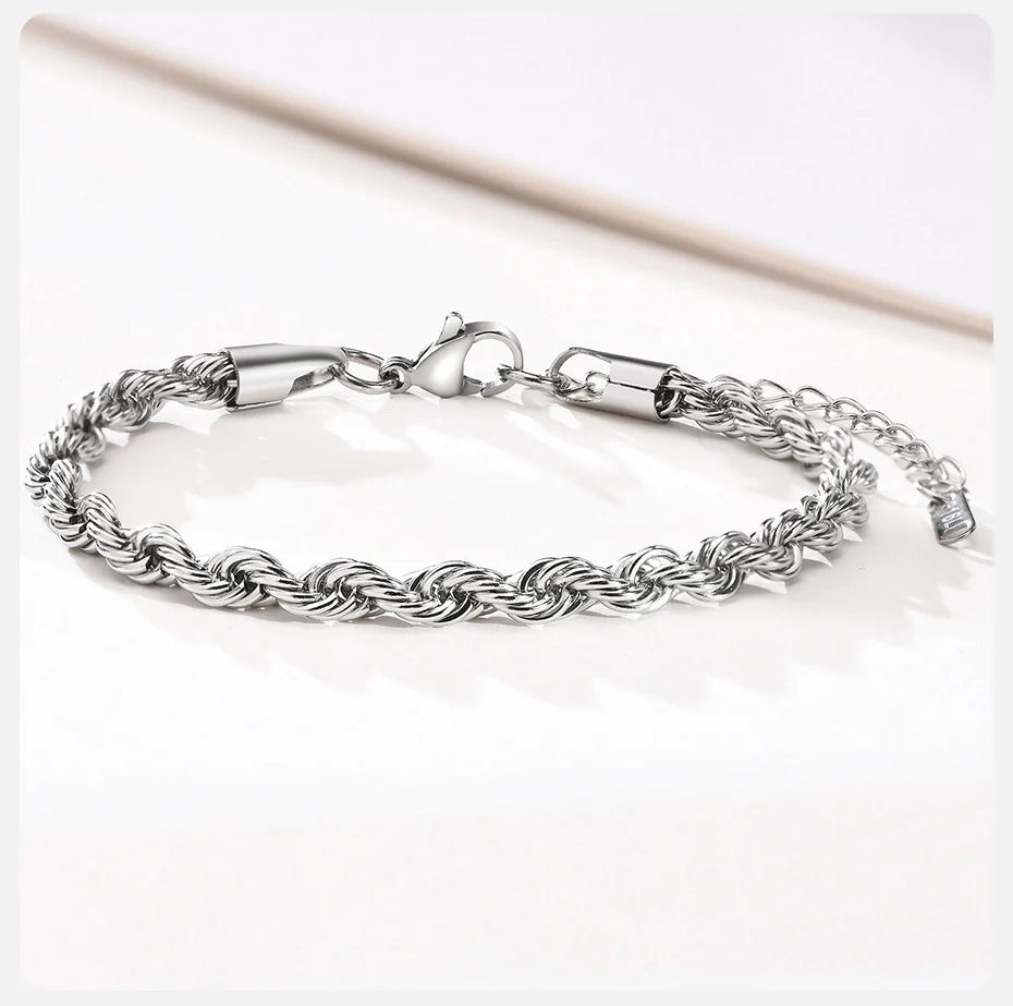 Luxury Vnox Twisted Rope Chain Bracelet – Unisex Stainless Steel Jewelry