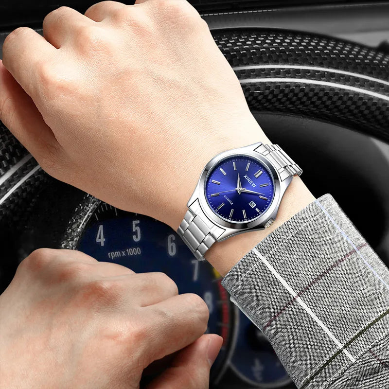 Luxury Men’s Quartz Watch – Stainless Steel & Date Feature