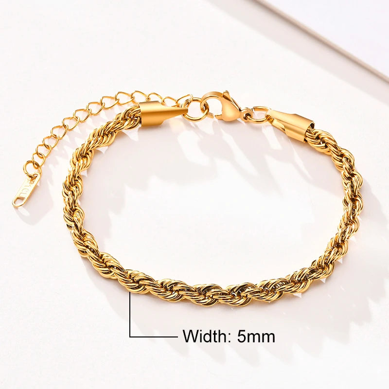Luxury Vnox Twisted Rope Chain Bracelet – Unisex Stainless Steel Jewelry